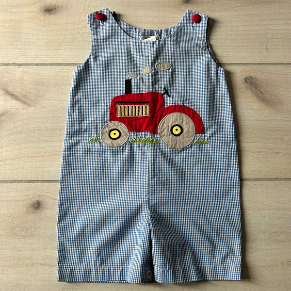 Royal Kidz Gingham Tractor Applique Short Romper