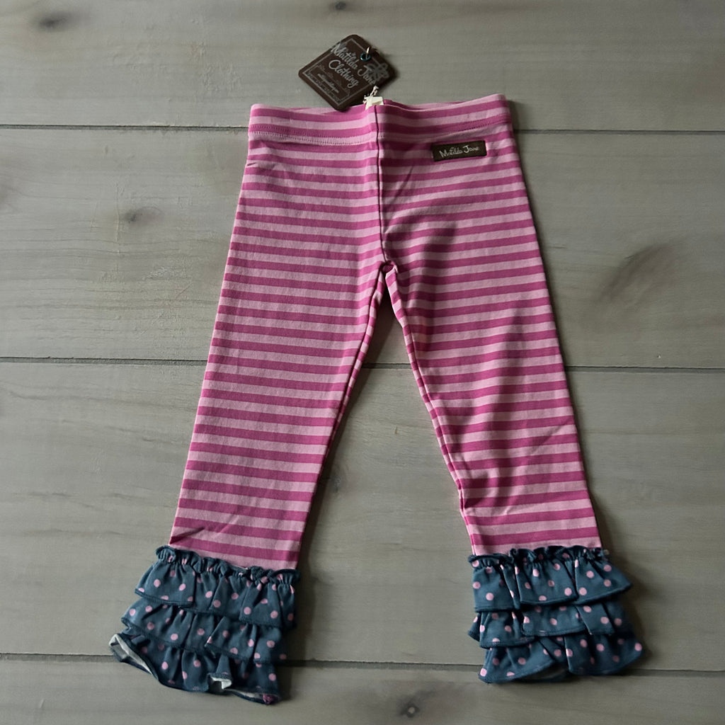 NWT Matilda Jane Pink Striped Blue Ruffle Leggings