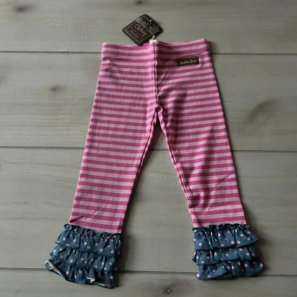 NWT Matilda Jane Pink Striped Blue Ruffle Leggings