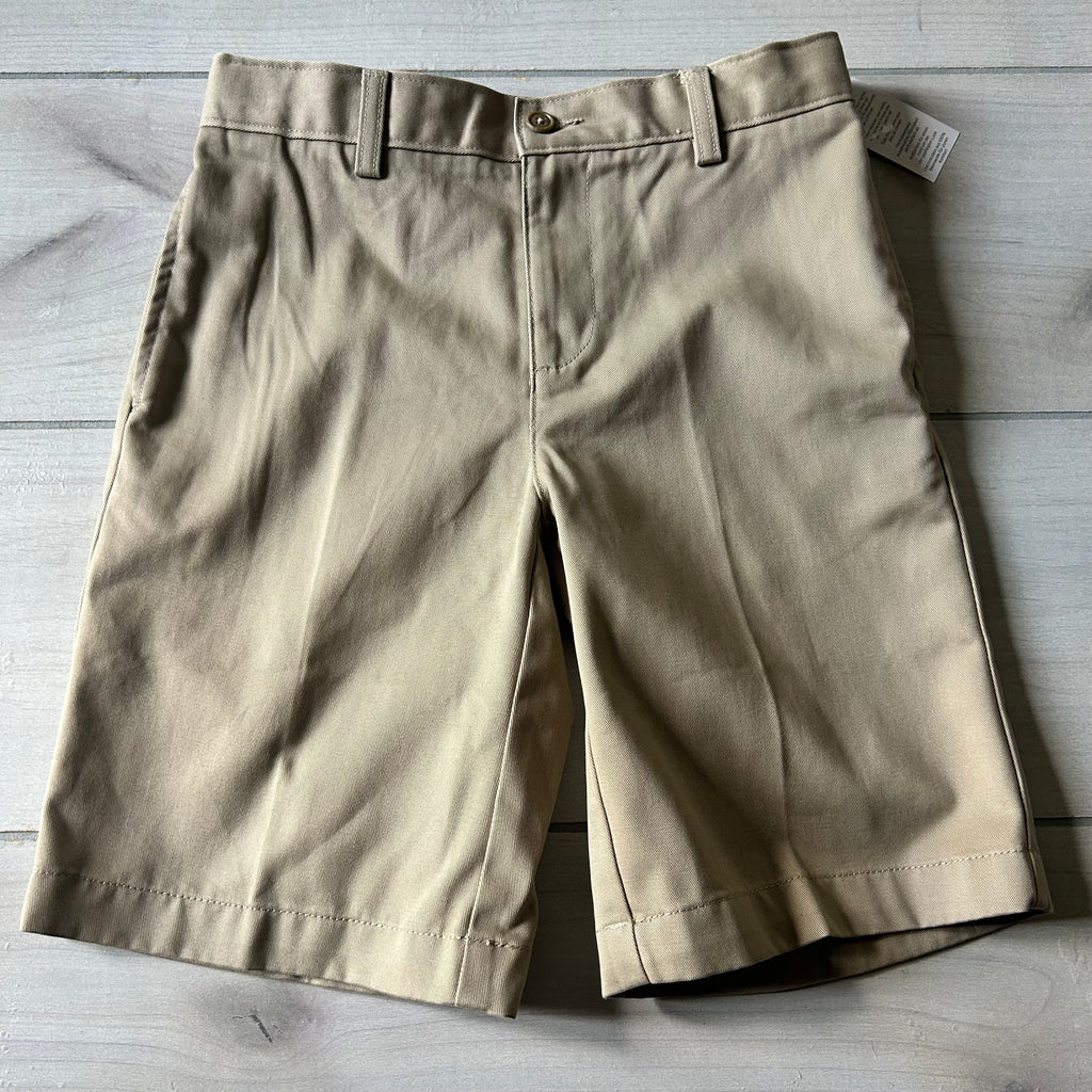 NWT Land's End Pleated Front Interior Adjustable Button Tab Khaki Shorts
