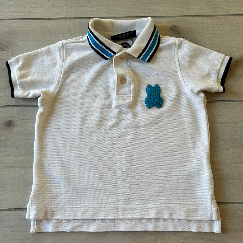 Psycho Bunny White & Blue 100% Pima Cotton Polo Shirt