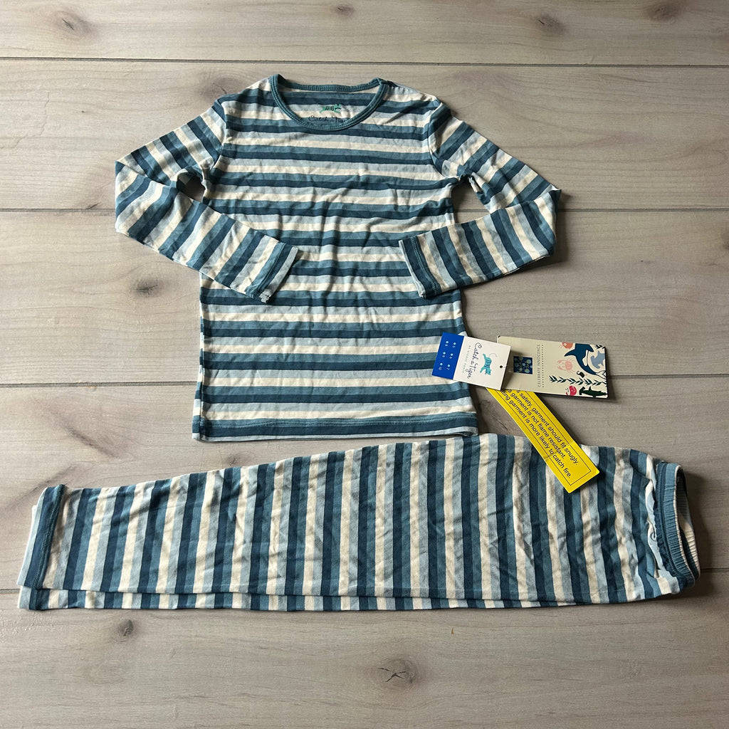 NWT Kickee Pants Bamboo Blue Striped Pajama Set in Salty Sea Stripe Pattern