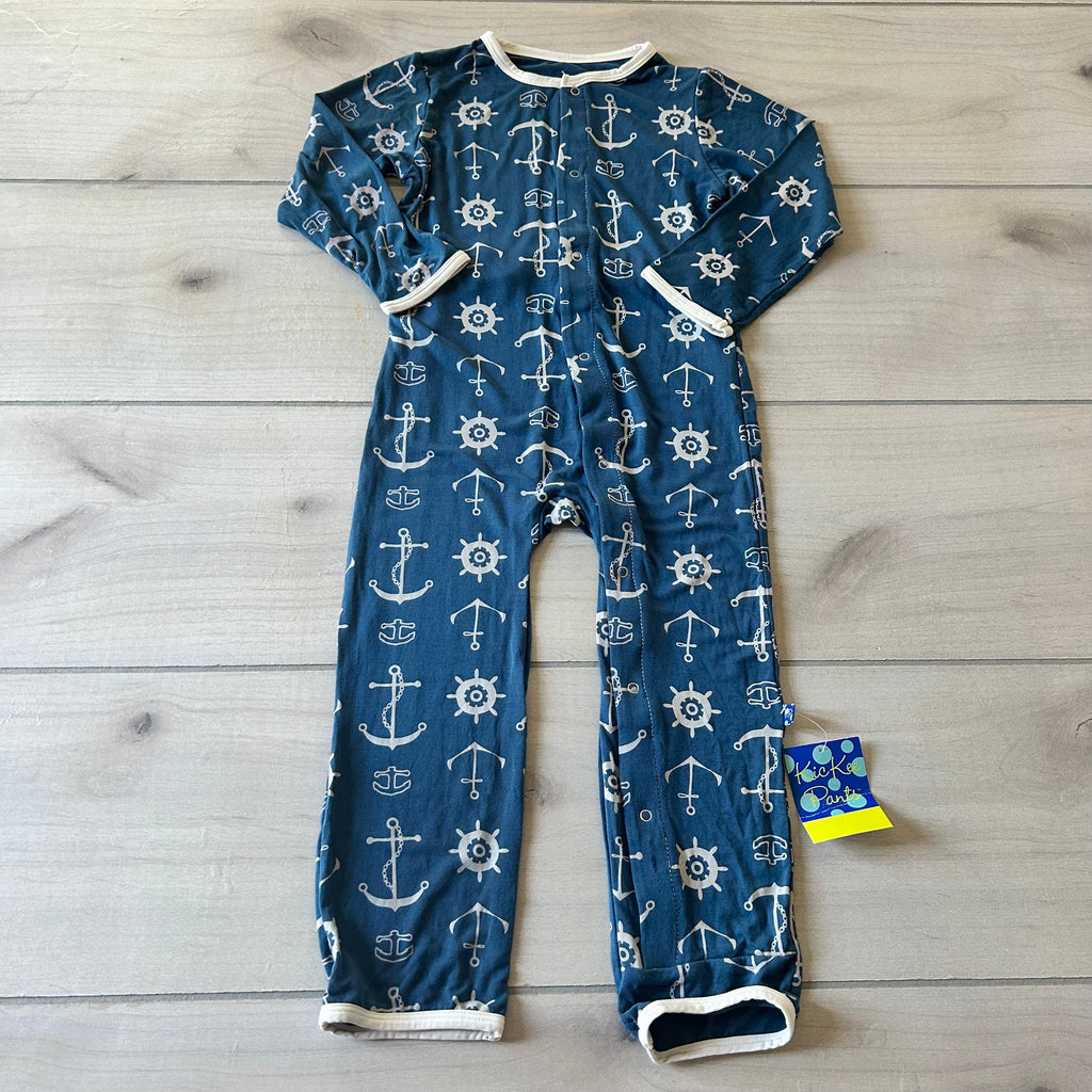 NWT Kickee Pants Anchor Pattern Back Flap Bamboo Sleeper Romper