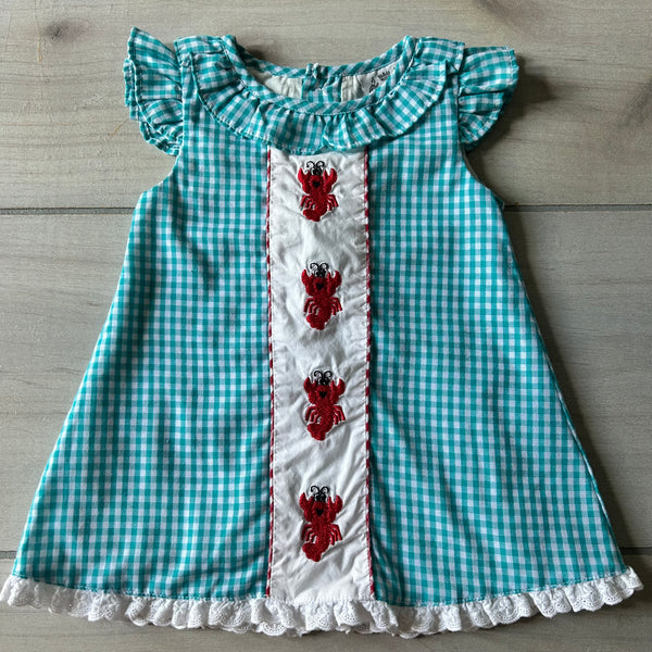 Three Bees Lobster Applique Gingham Dress