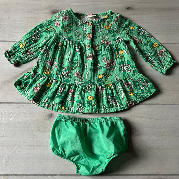 Cat & Jack Green Floral Gauze Dress & Bloomer
