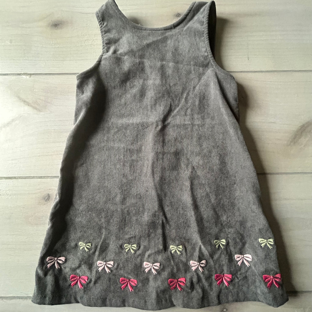 Gymboree Gray Corduroy Embroidered Bow Print Jumper Dress