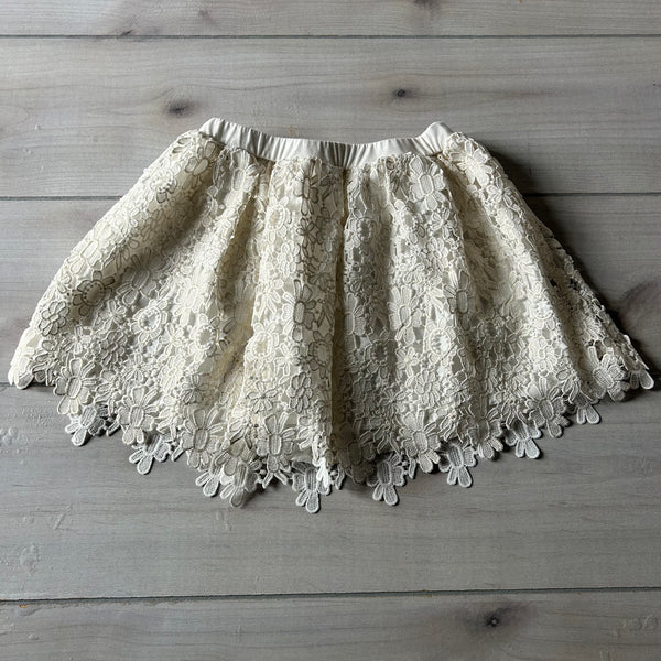 Mayoral Cream & Gold Trim Eyelet Adjustable Button Tab Skirt