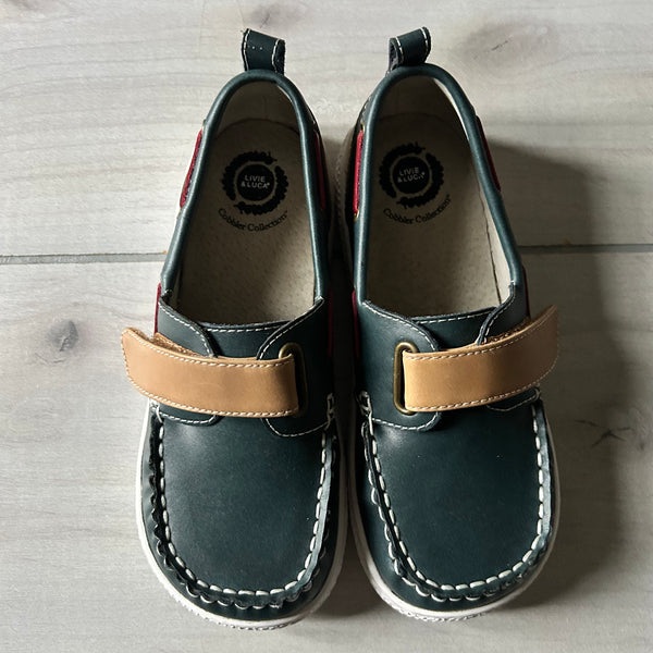 NWOT Livie & Luca Velcro Navy & Brown Leather Boat Shoes