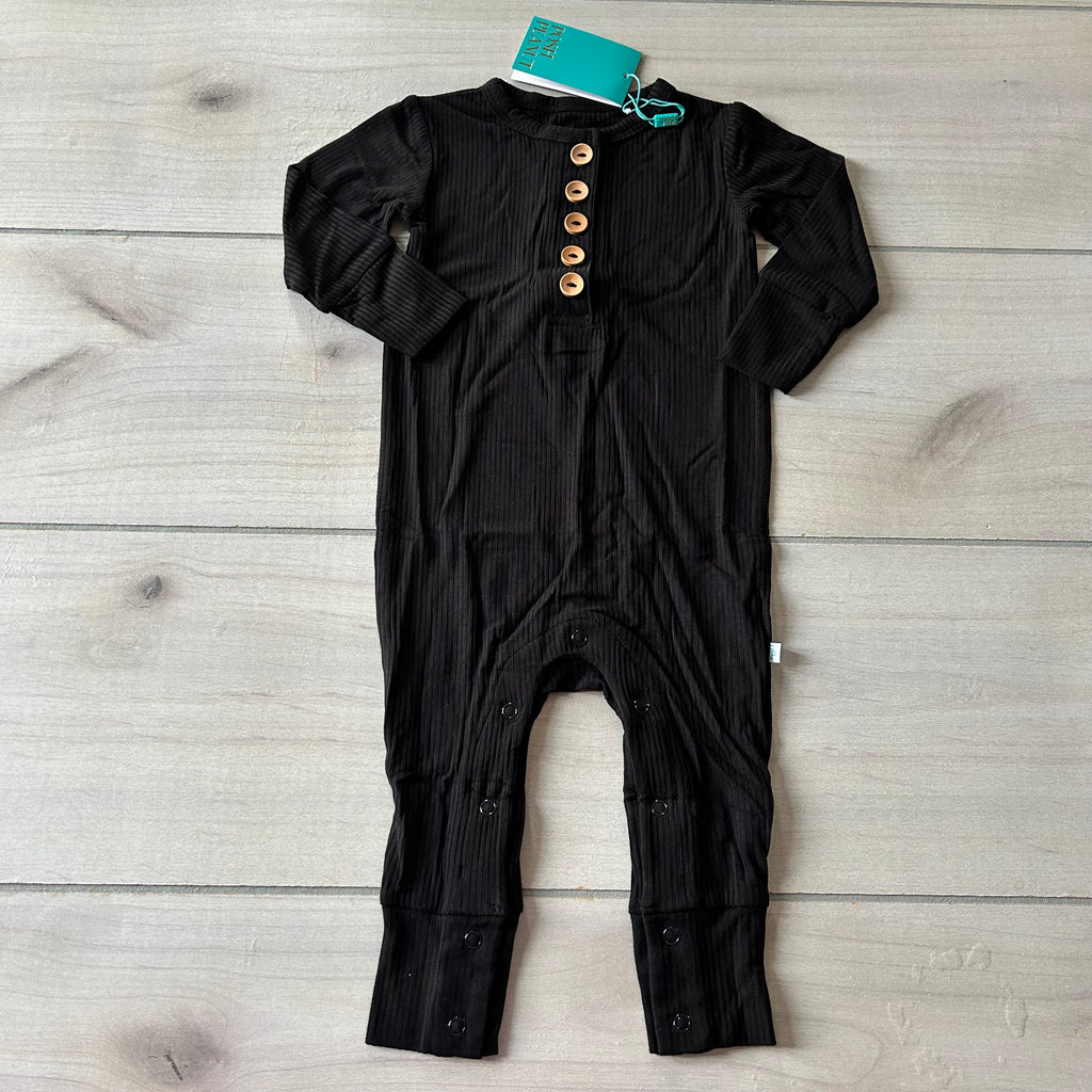 NWT Posh Peanut Bkack Long Sleeve Fine Ribbed Henley Romper