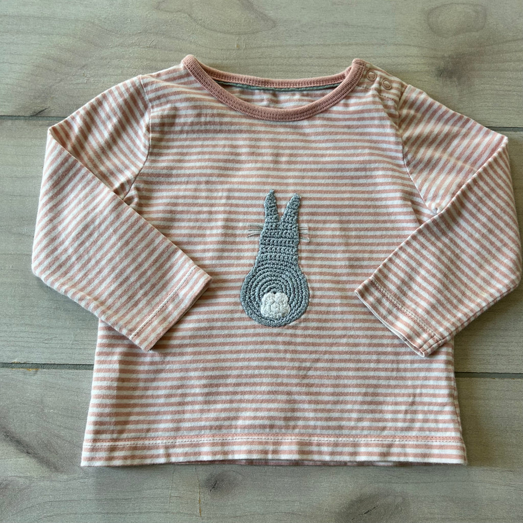 Baby Boden Pink Knit Bunny Applique Shirt