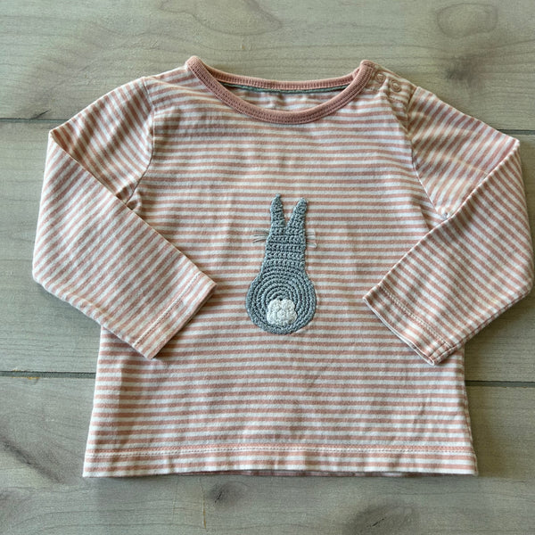 Baby Boden Pink Knit Bunny Applique Shirt