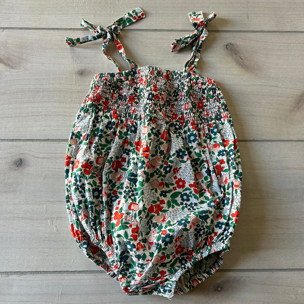 Busy Bee Smocked Floral Bubble Romper