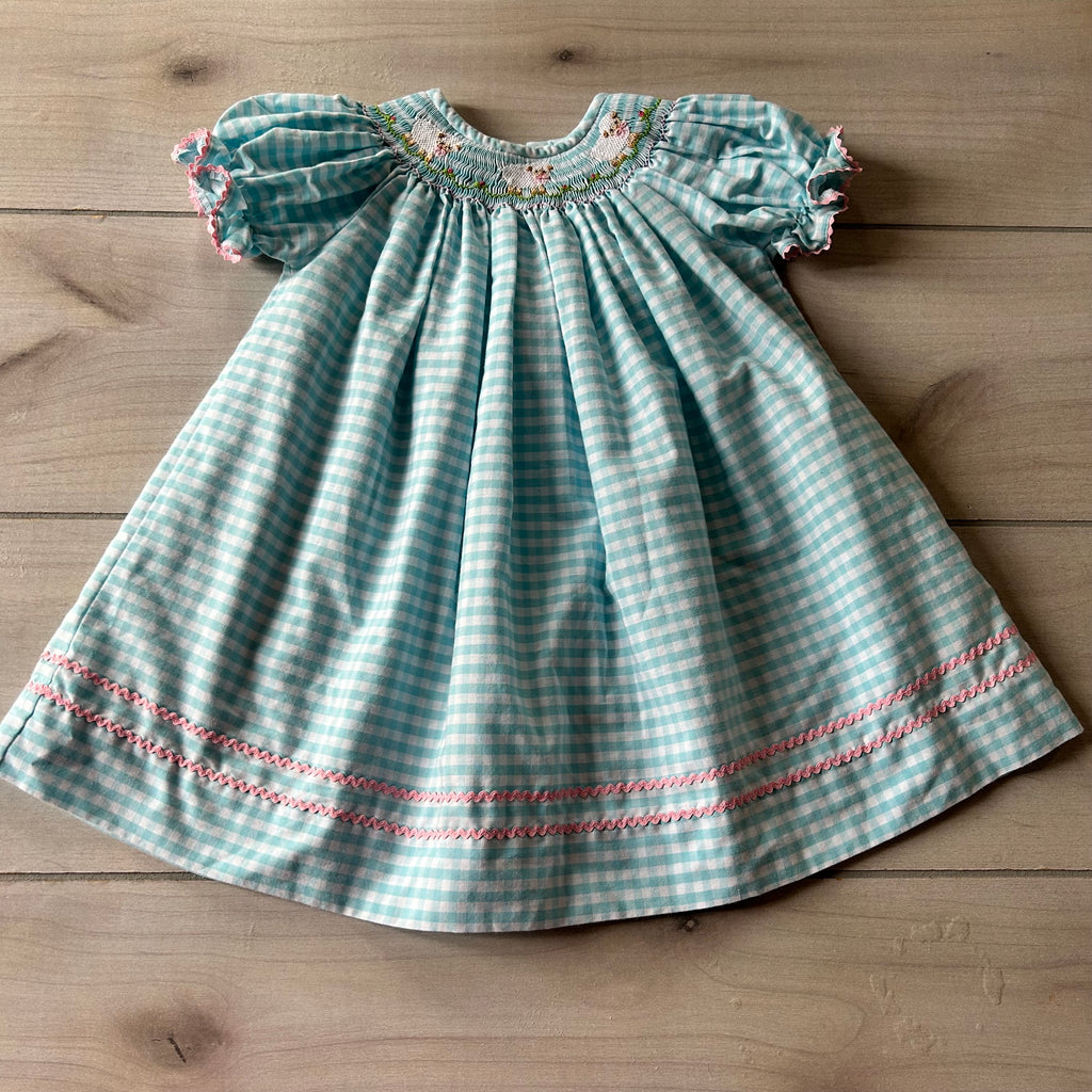 Viva La Fete Lamb Smocked Gingham Checkered Dress