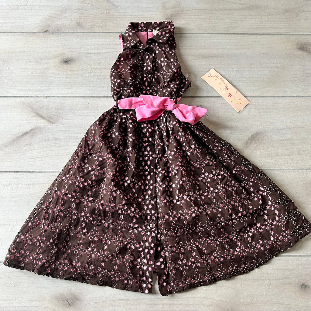 NWT Vanilla Creme Brown & Pink Eyelet Dress