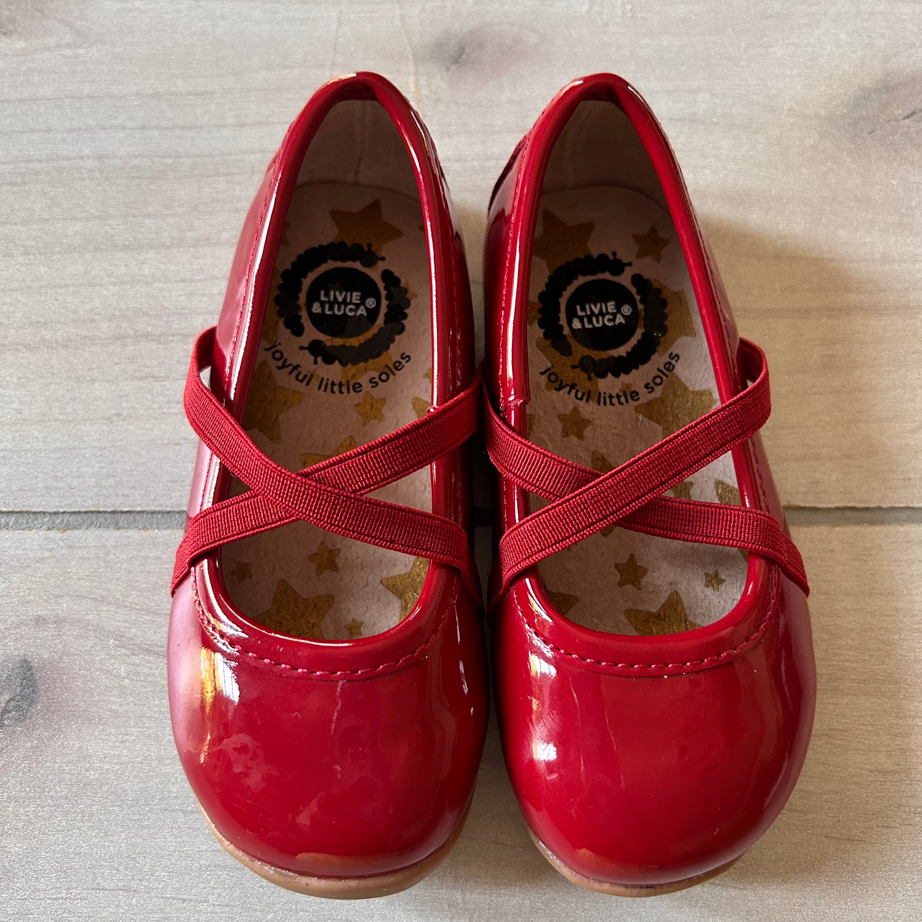NWOT Livie Luca Red Patent Leather Mary Janes Flats Sweet Pea Teddy