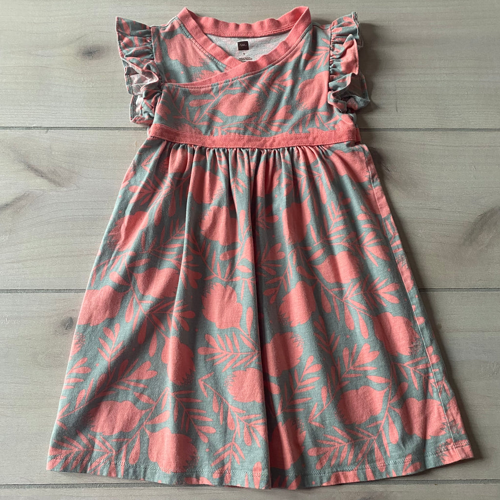 Tea Collection Peach & Gray Floral Cotton Dress