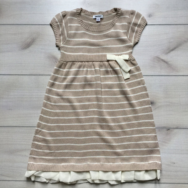 DKNY Tan Striped Sweater Dress