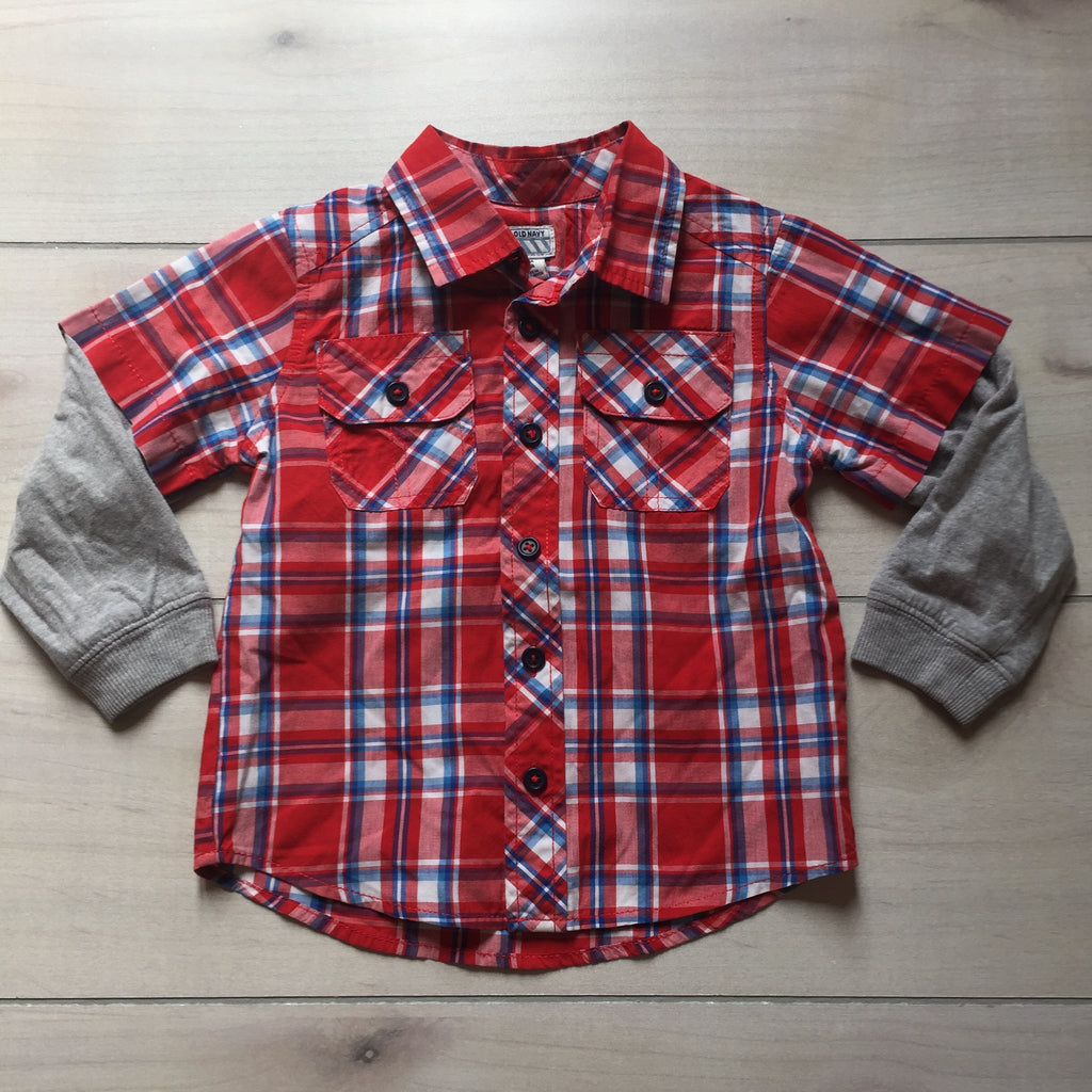 Old Navy Red Checkered Shirt with Gray Underlay