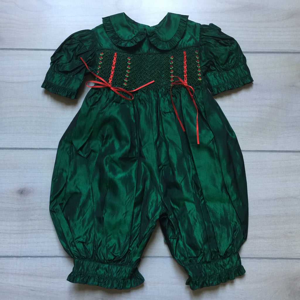 Simi Baby Green Holiday Heirloom Romper