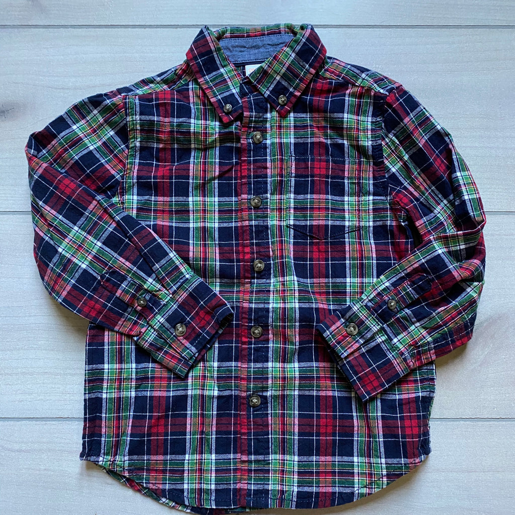 Gymboree Red Navy & Green Plaid Button Down Shirt