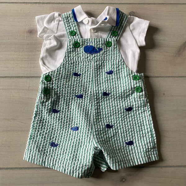 NEW Little Me Whale Embroidered Seersucker Romper & Polo Shirt