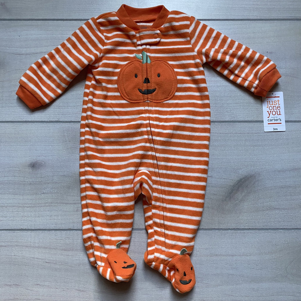 NEW Carter's Fleece Zipper Footed Striped Pumpkin Halloween Sleeper - Sweet Pea & Teddy