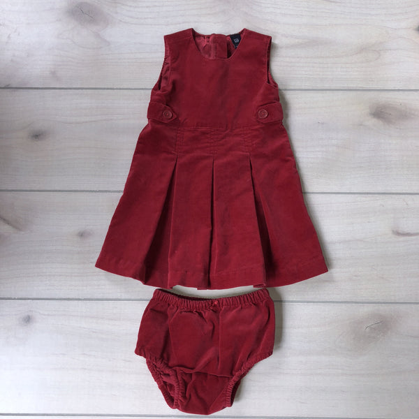 Baby Gap Red Velour Dress & Bloomer - Sweet Pea & Teddy