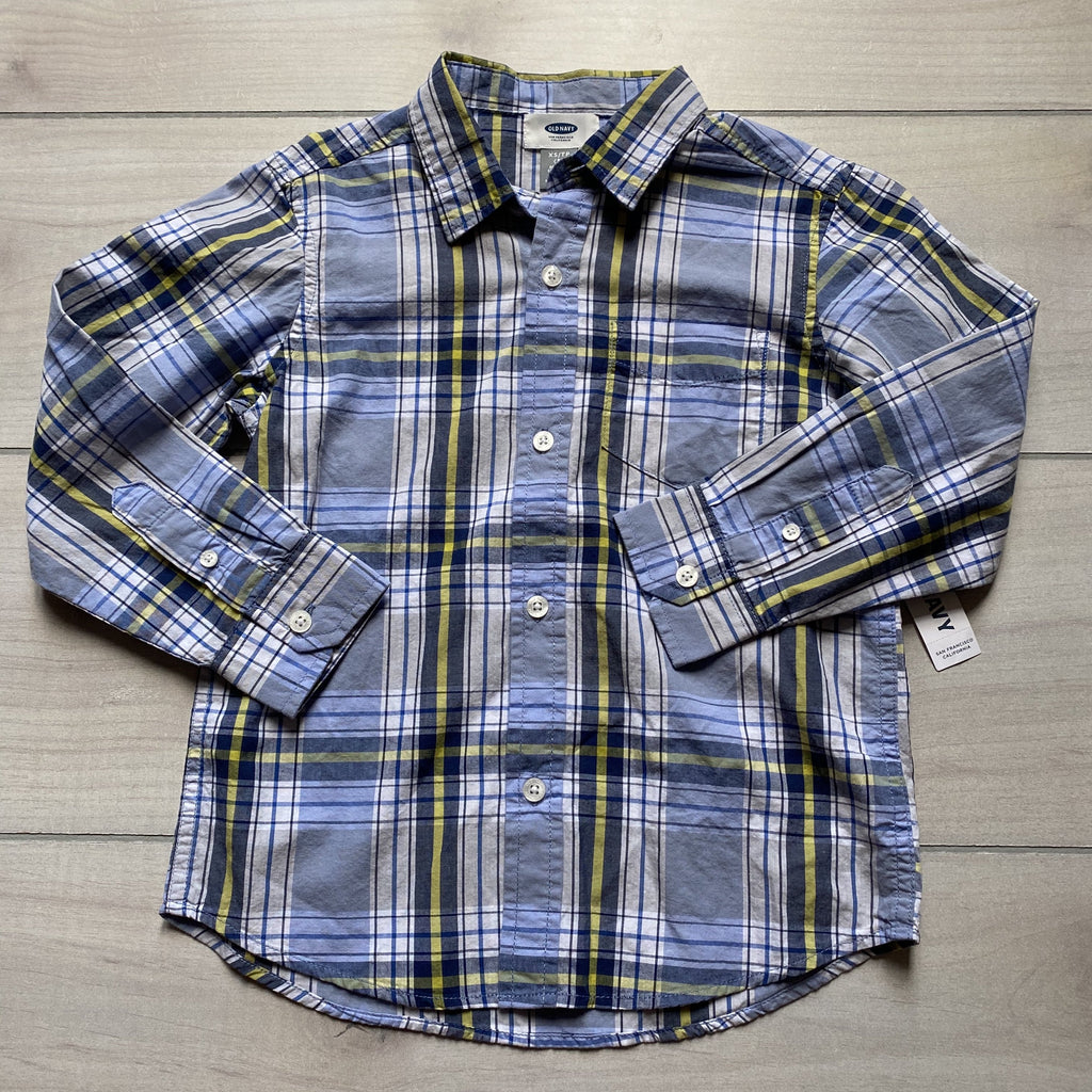 NEW Old Navy Long Sleeve Button Down Blue & Yellow Plaid Shirt - Sweet Pea & Teddy