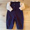 Petit Pomme Blue Smocked Corduroy Romper and White Collared Shirt