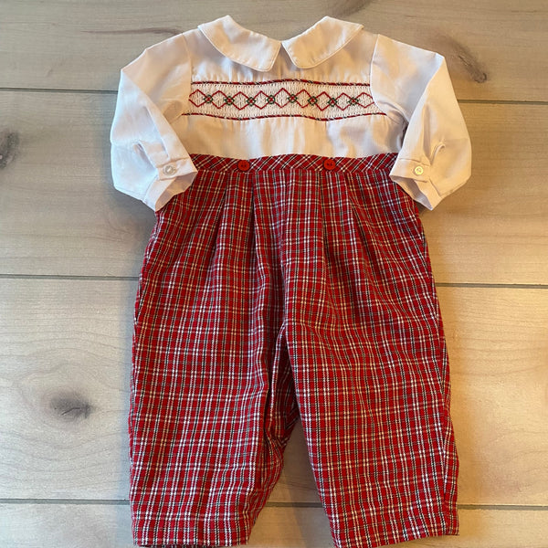 Petit Ami Smocked Holiday Plaid Collared Romper