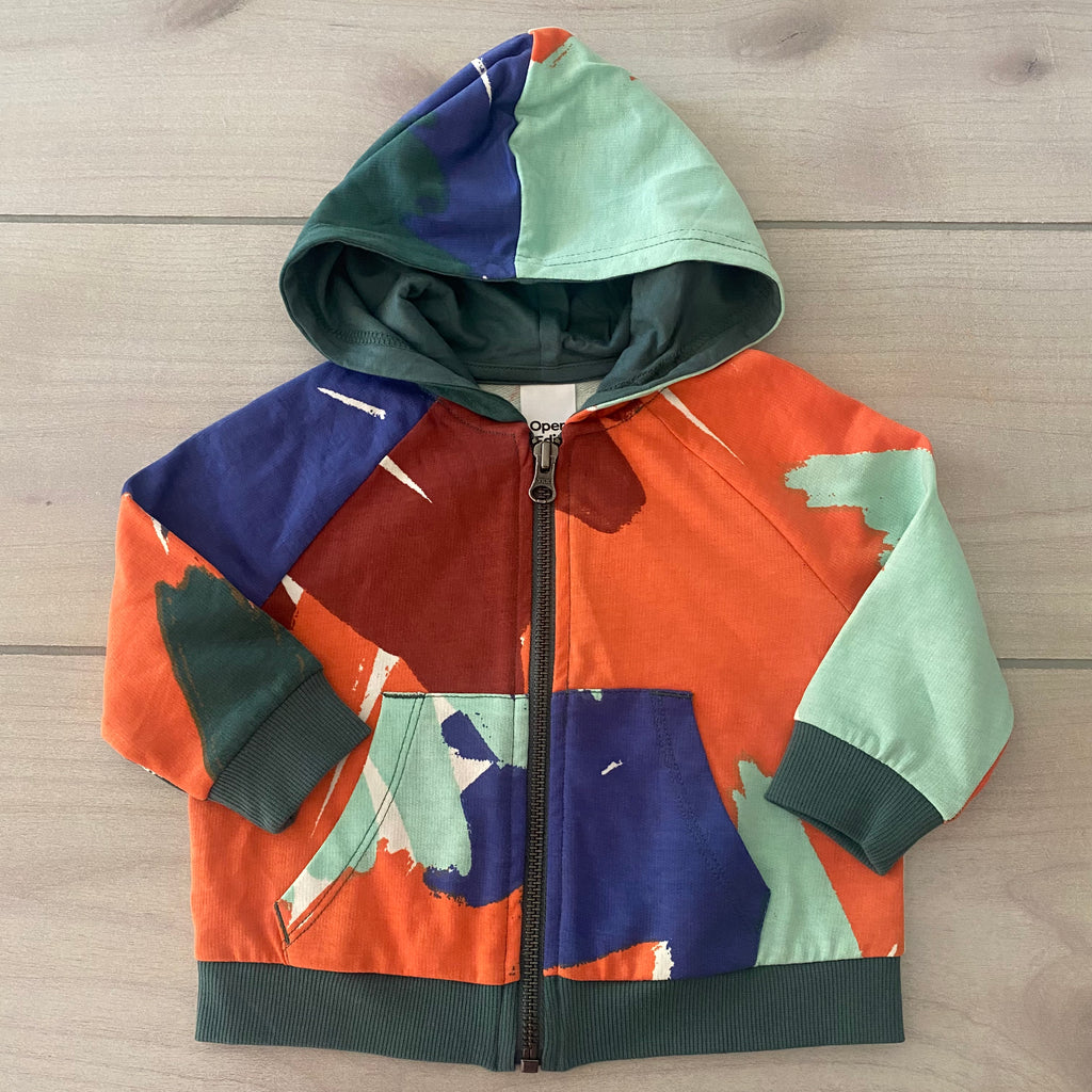 NEW Open Edit 100% Organic Cotton Orange Blue Hooded Zipper Jacket