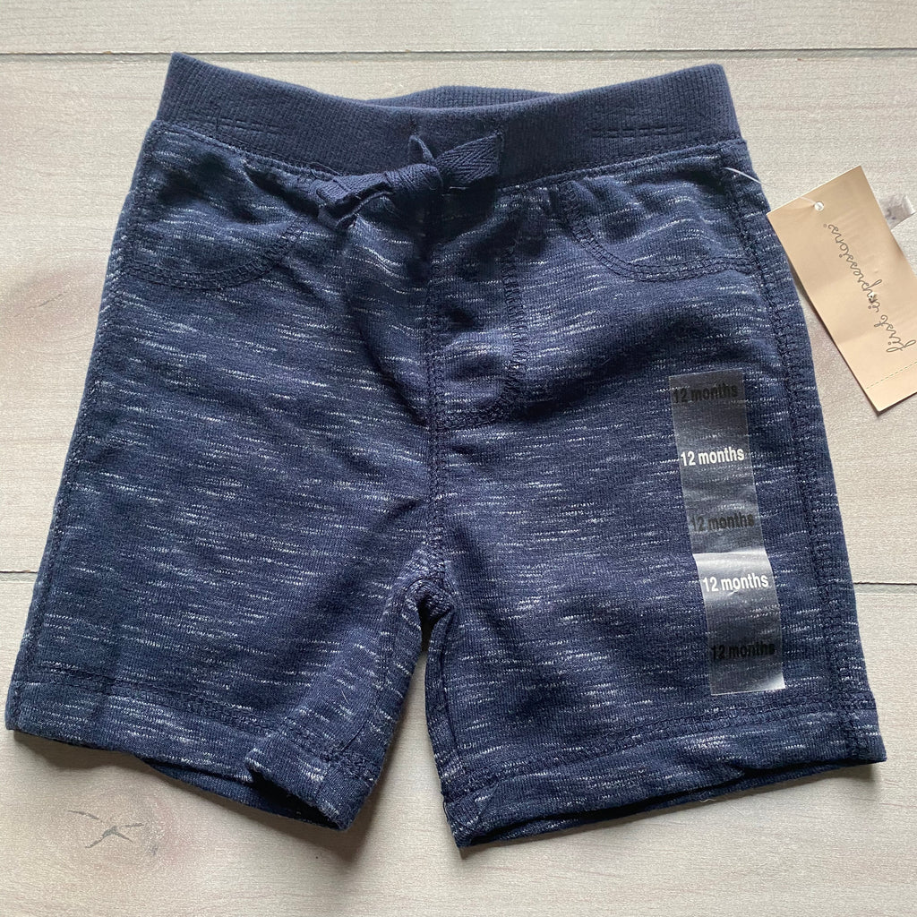 NEW First Impressions Dark Navy Heathered Cotton Pull On Shorts
