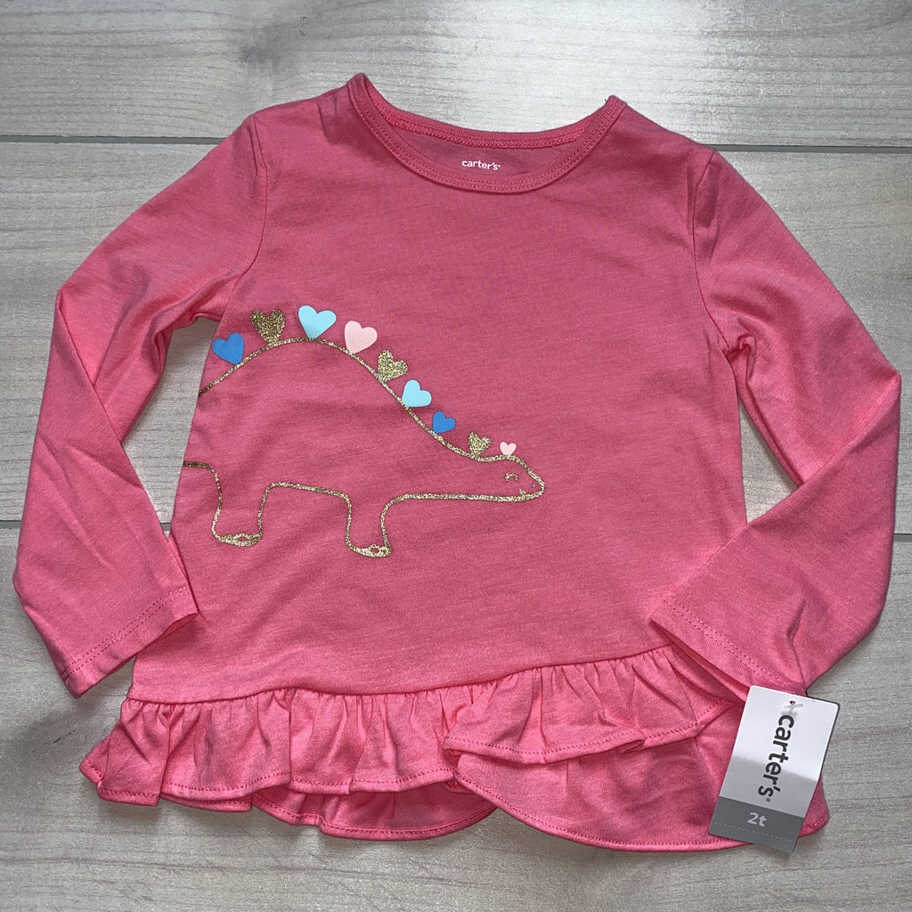 NEW Carter's Dinosaur Sparkle Pink Cotton Shirt - Sweet Pea & Teddy