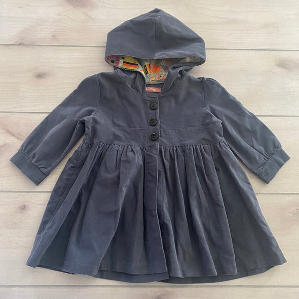 Jelly the Pug Gray Corduroy Swing Style Hooded Coat