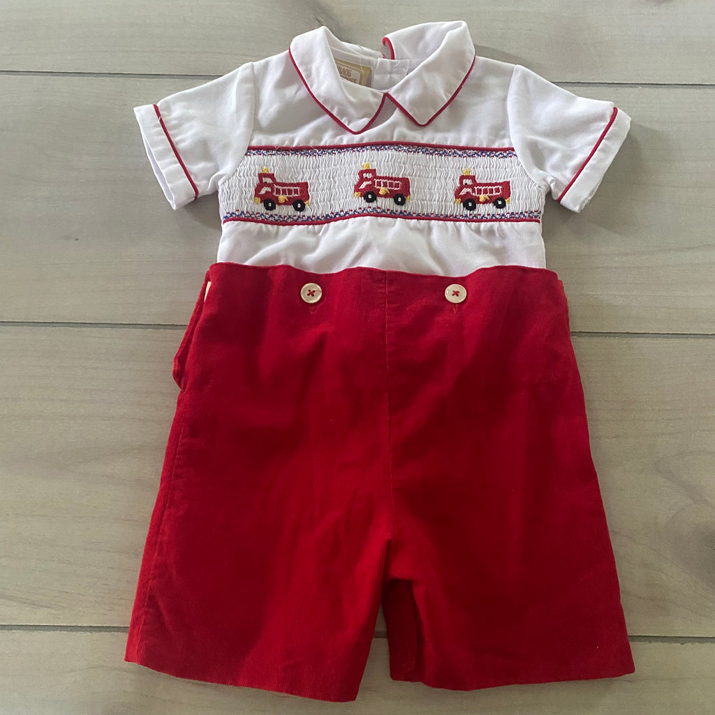 NEW Carriage Boutiques Firetruck Smocked Romper
