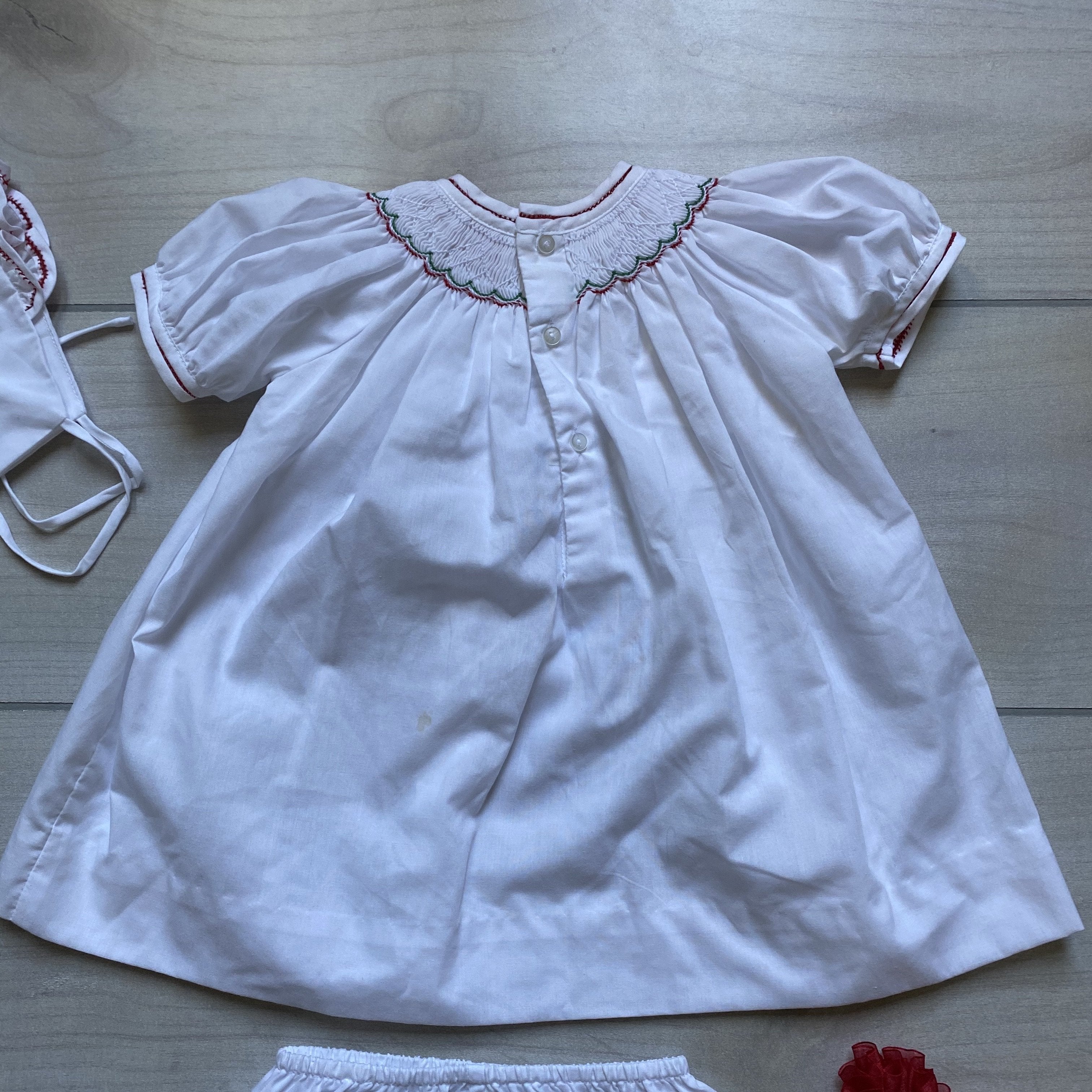 petit ami smocked dress Petit Ami Holiday Smocked Dress Bonnet & Socks – Sweet Pea & Teddy