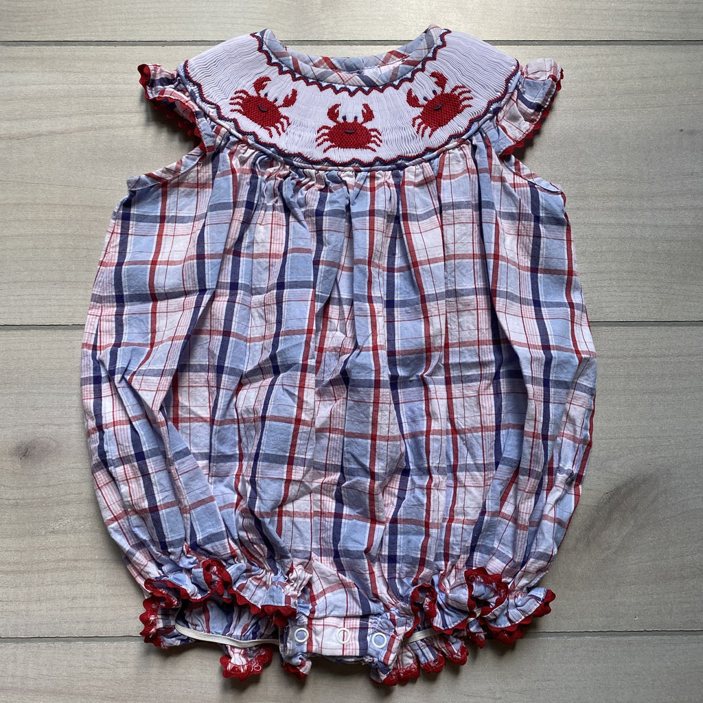 Stellybelly Crab Smocked Bubble Romper - Sweet Pea & Teddy