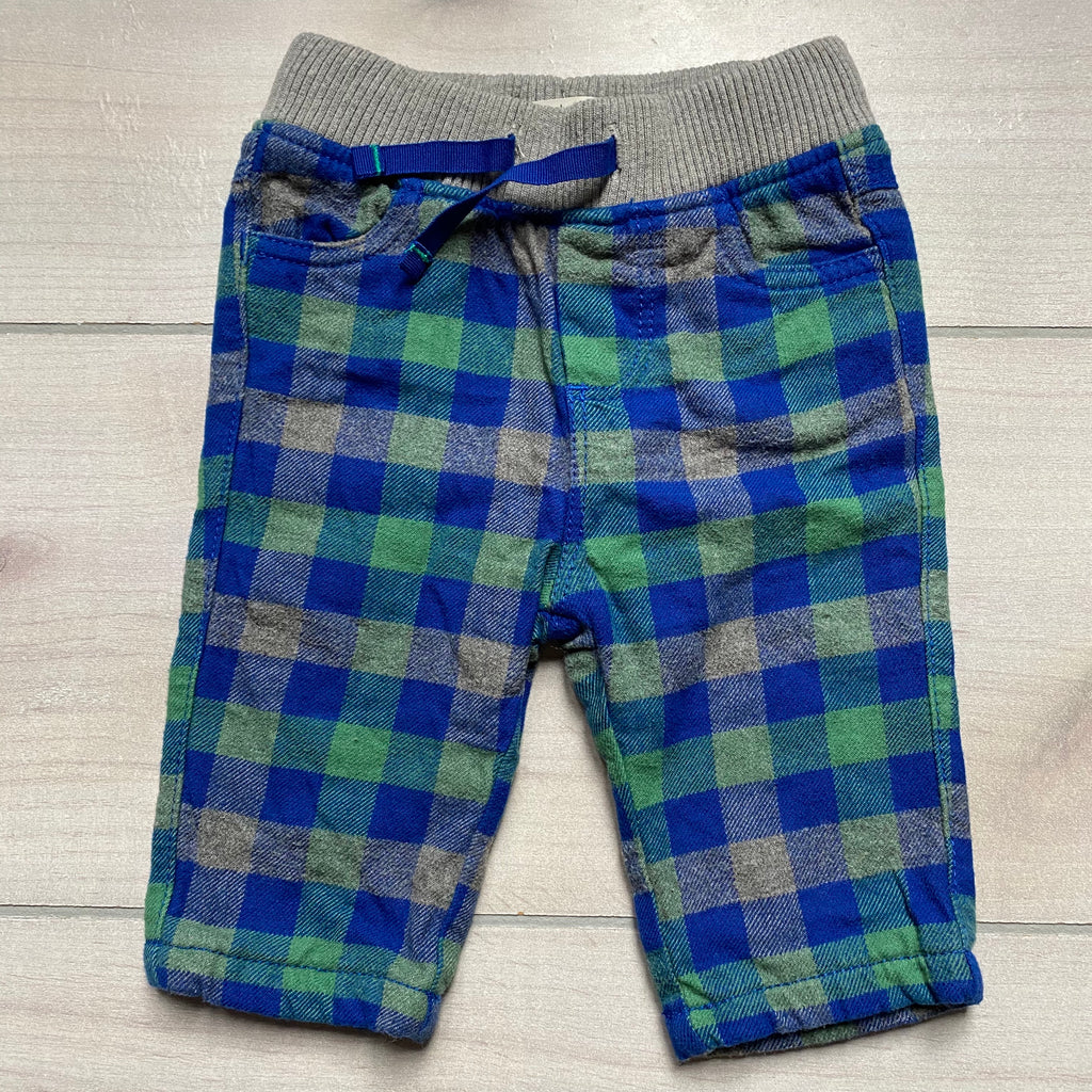 Baby Boden Blue Gray Green Plaid Elastic Waist Pull On Pants