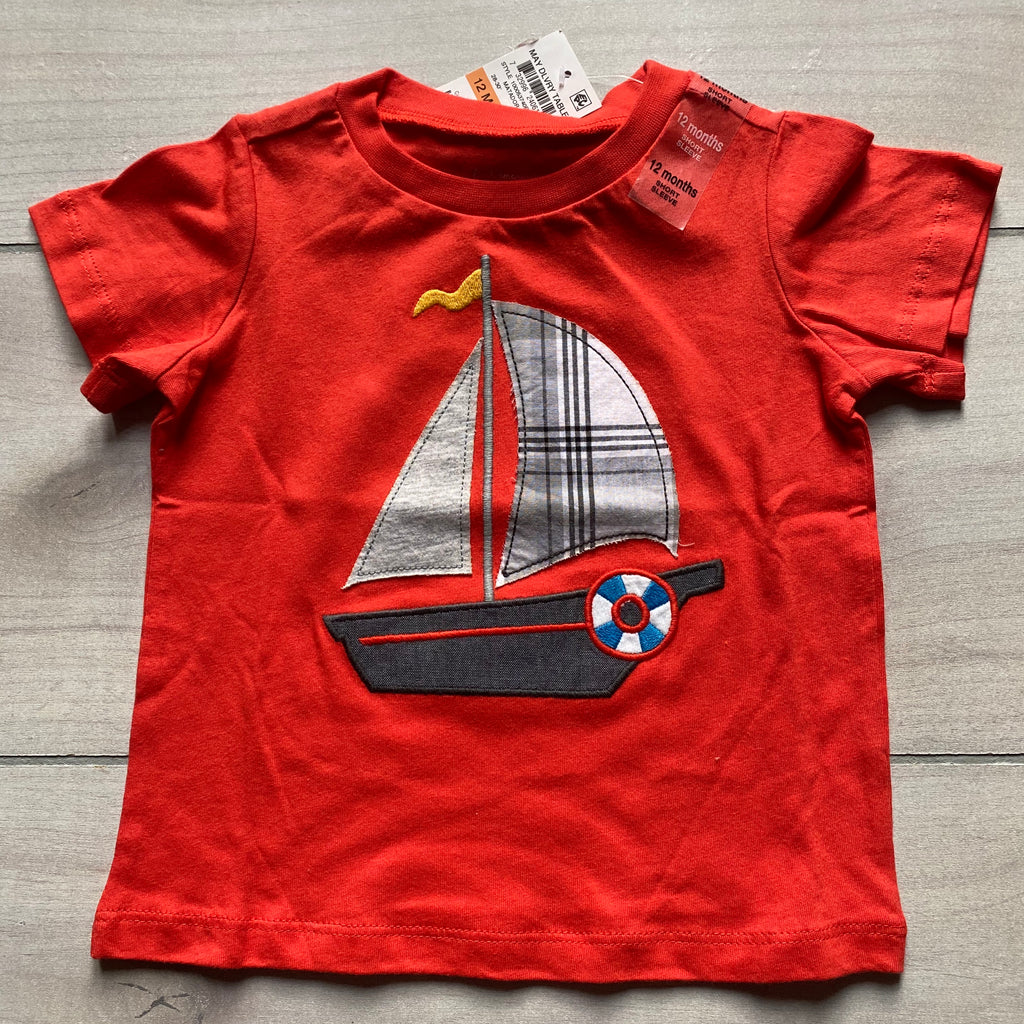 NEW First Impressions Red Sailboat Applique Tee Shirt