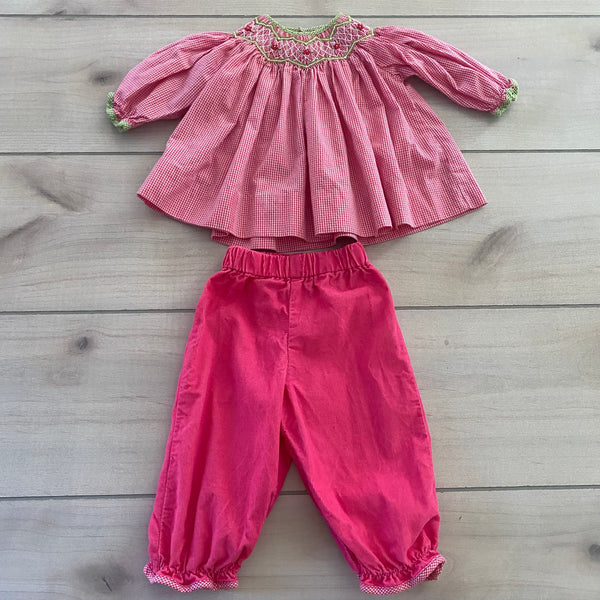 Petit Ami Pink Check Smocked Corduroy Outfit