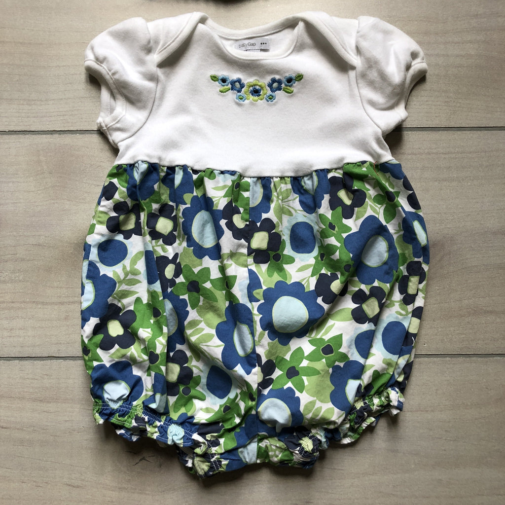 Baby Gap Blue Floral Bubble Romper & Hat - Sweet Pea & Teddy