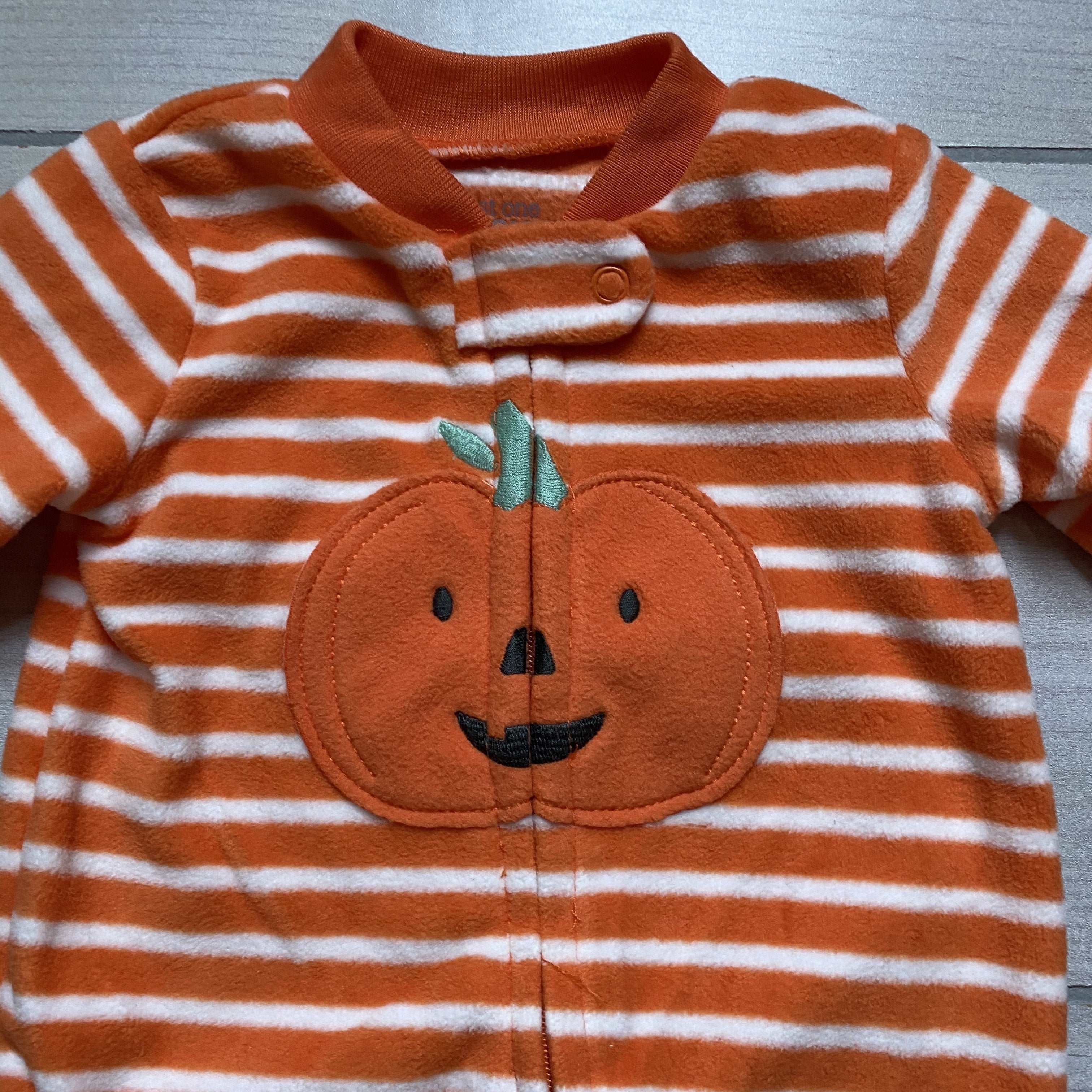 NEW Carter's Fleece Zipper Footed Striped Pumpkin Halloween