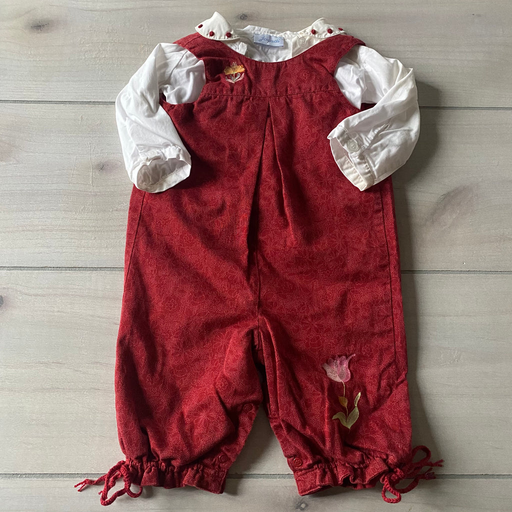 Jacadi Red Floral Romper and Matching Collared Shirt Outfit