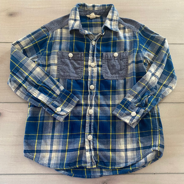 Lands End Blue & Yellow Flannel Plaid Button Down Shirt