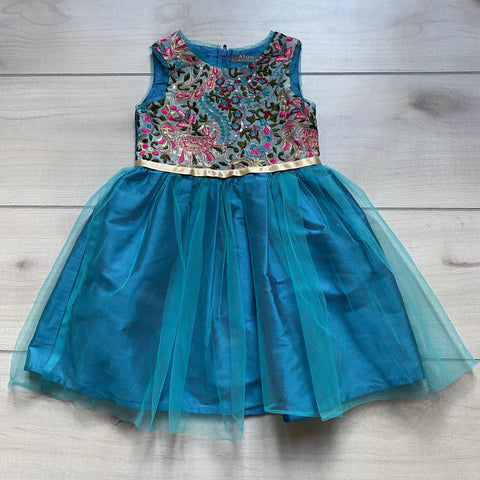 ATUN Blue Teal Embroidered Tulle Bottom Dress