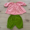 Petit Ami Pink & Green Corded Smocked Outfit