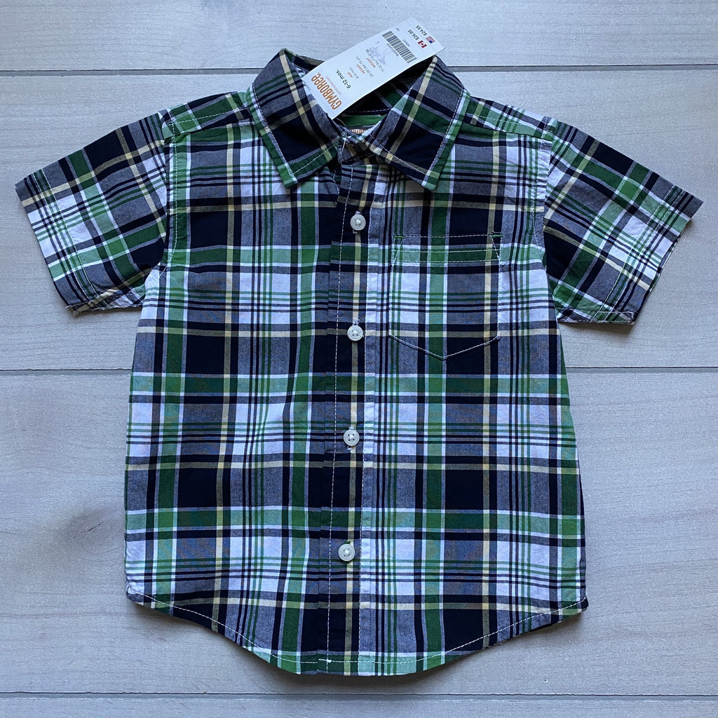 NEW Gymboree Short Sleeve Navy & Green Button Down Shirt - Sweet Pea & Teddy