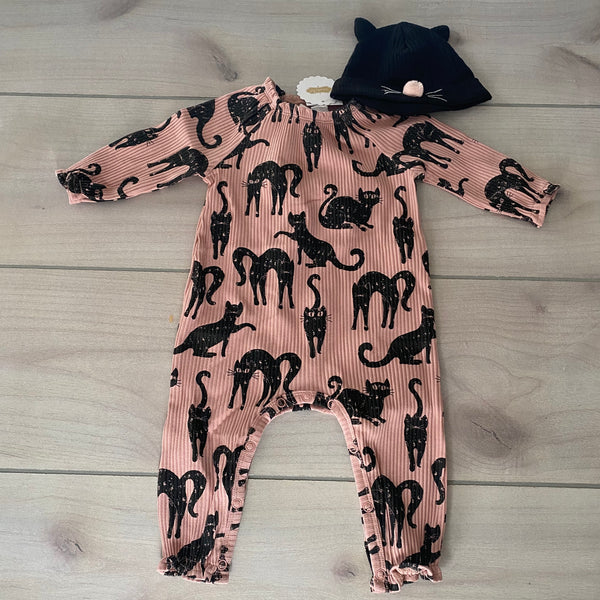 NEW Mud Pie Black Cat Romper & Hat