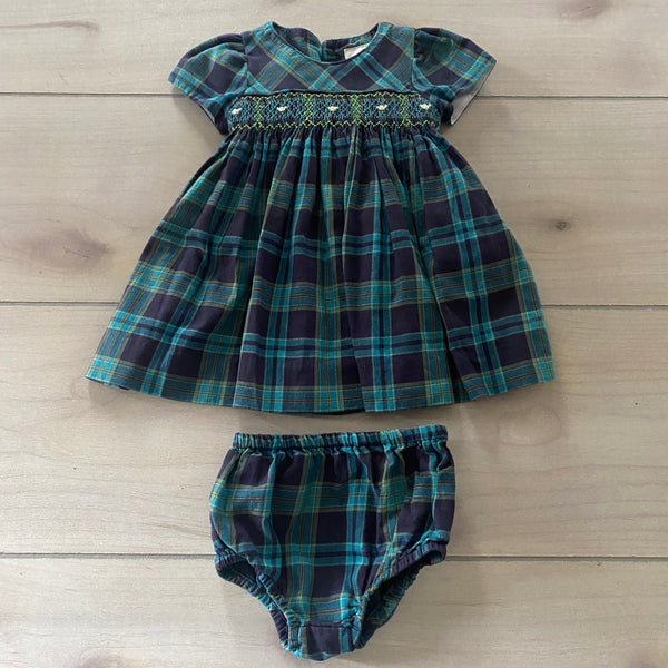 Edgehill Collection Blue Plaid Smocked Dress & Bloomer