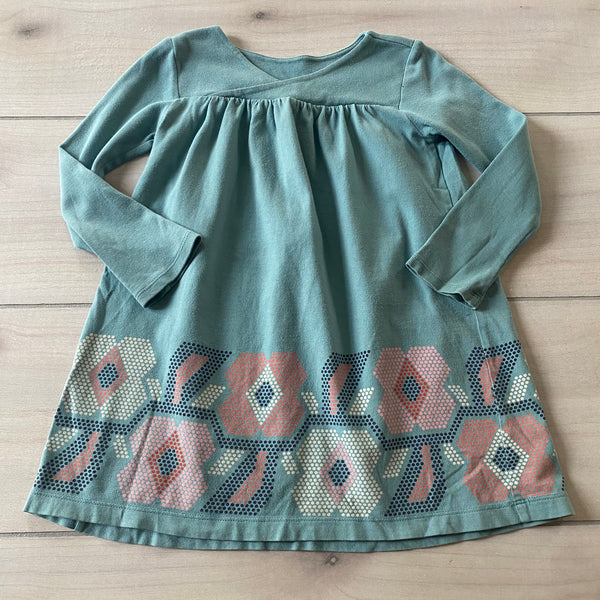 Tea Collection Teal Long Sleeve Geometric Print Cotton Dress